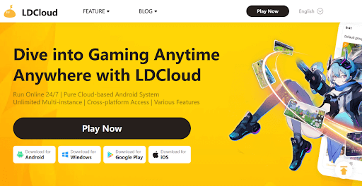 Website interface of LDCloud showing download options for different devices - LDCloud Cloud Phone Emulator