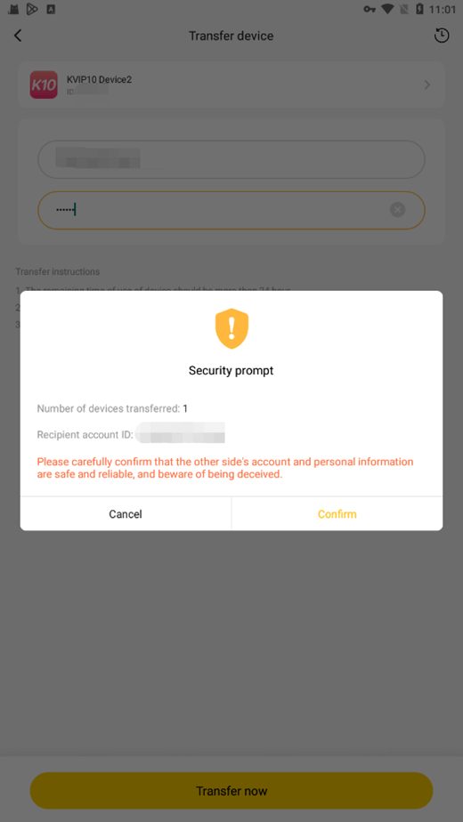 Confirm again whether you would like to transfer device - LDCloud Android Emulator