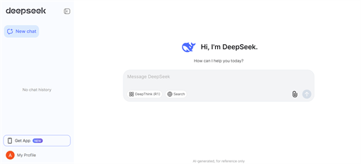 DeepSeek AI Interface showing search bar and other options - LDCloud Cloud Phone Emulator