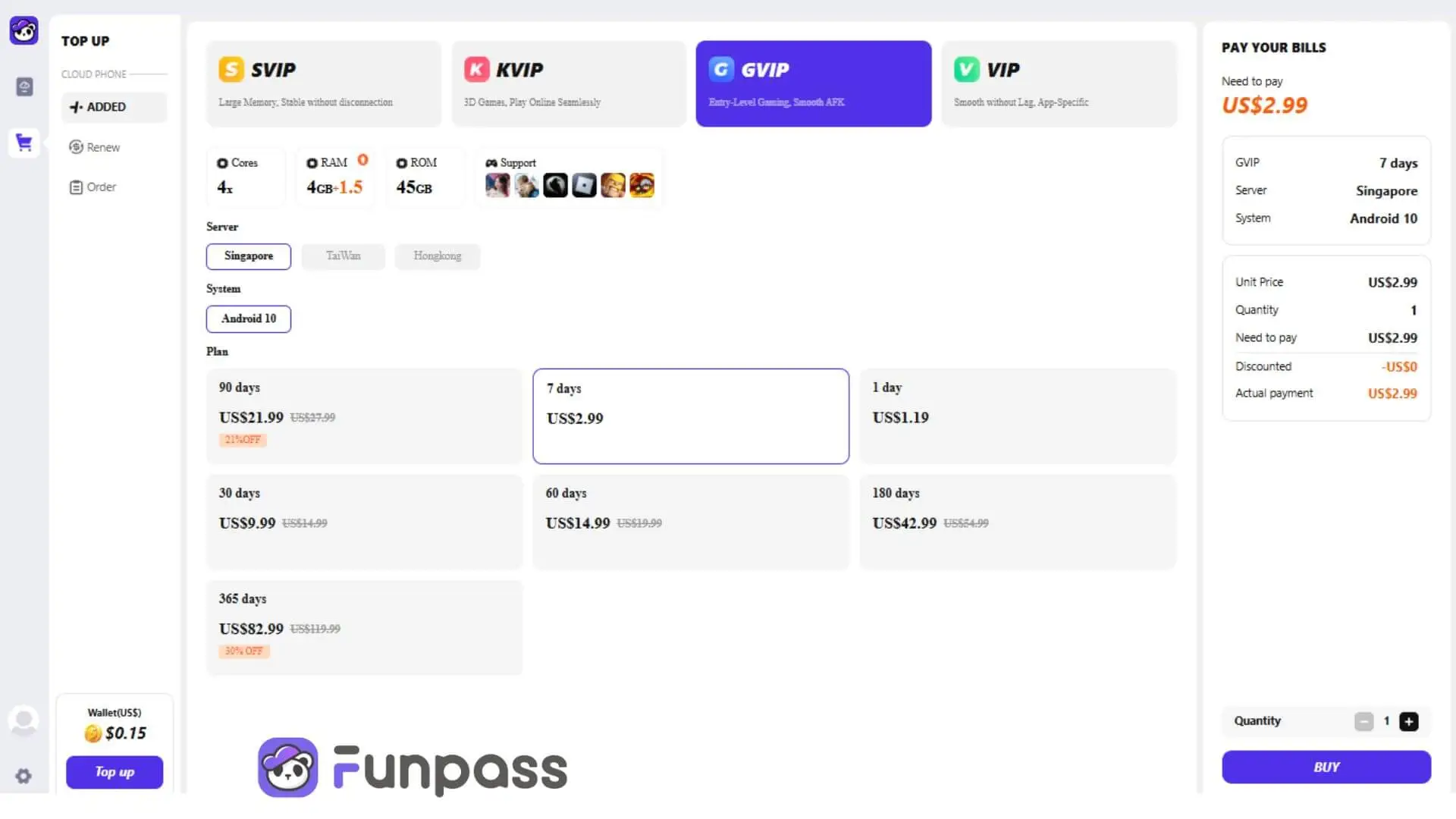 Funpass cloud phone plans