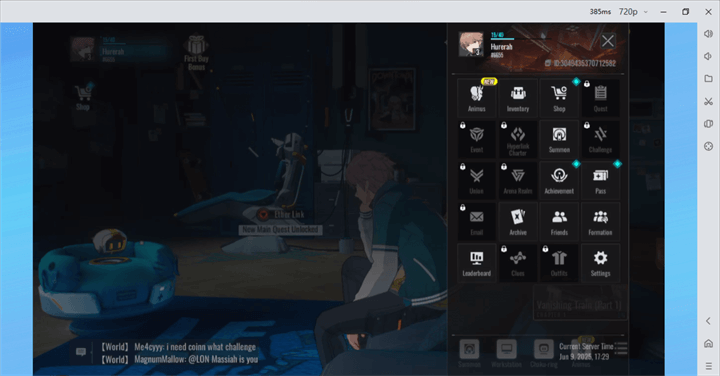 Etheria: Restart menu option in the top right corner - LDCloud Cloud Phone