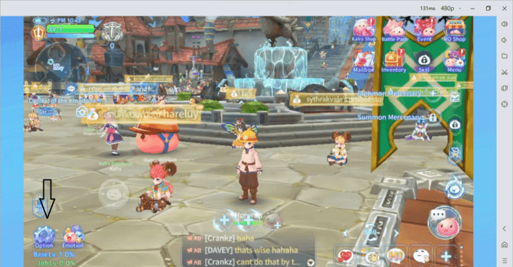Ragnarok V: Returns gameplay interface indicating the setting option to redeem the code - LDCloud