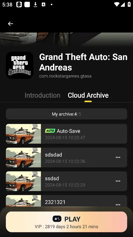 Cloud Storage management on game page