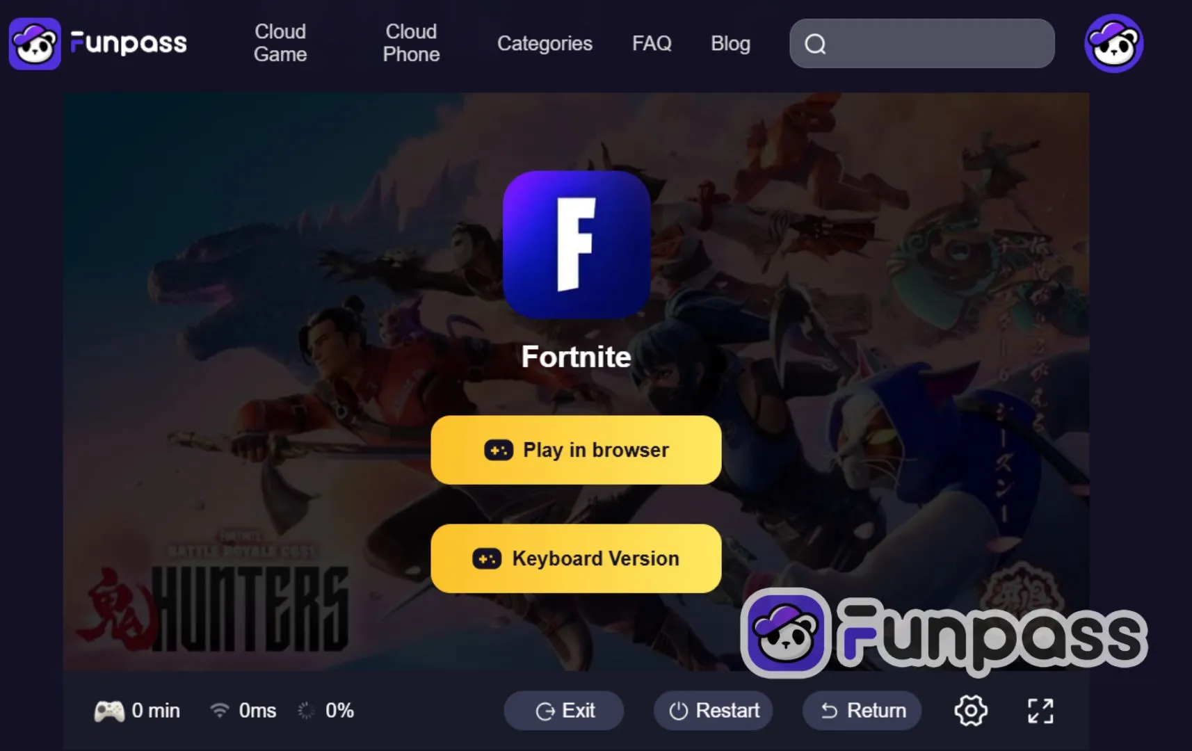 play fortnite online with funpass cloud gaming platform