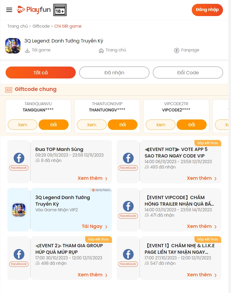 3Q Legend: Danh Tướng Truyền Kỳ - Funtap: Tổng hợp giftcode, cách nhập code mới nhất