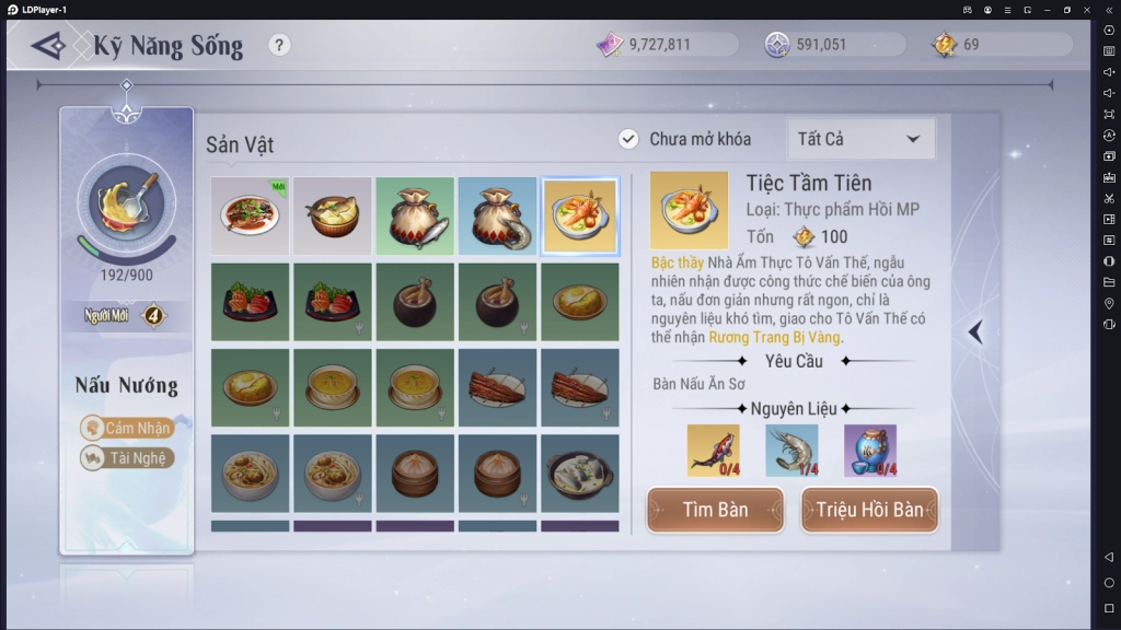 『HƯỚNG DẪN』Revelation - Thiên Dụ VNG giới thiệu nghề nghiệp Nhà Ẩm Thực và công thức nấu ăn cần phải có