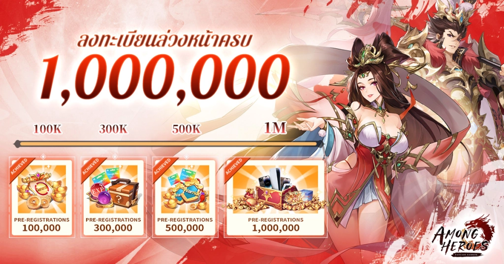 Among Heroes: Fantasy Samkok (SEA) เปิดลงทะเบียนสโตร์ไทยเกมสามก๊ก Idle RPG ยอดลงทะเบียนทะลุ 1,000,000 แล้ว