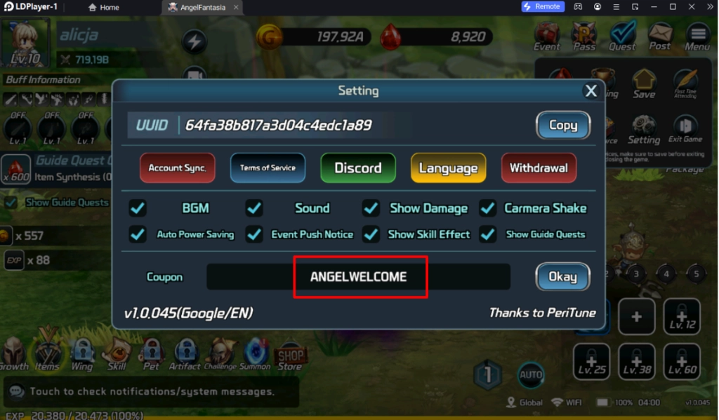 Angel Fantasia (Global) แจกโค้ด Giftcode อัปเดตเรื่อยๆ พร้อมวิธีกรอกบน LDPlayer9