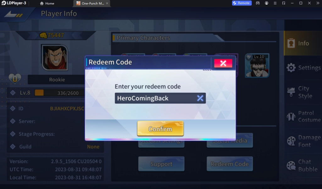 One-Punch Man:Road to Hero 2.0 แจก Giftcode (4 โค้ด) ล่าสุดใช้ได้จริง!! พร้อมวิธีกรอกบน LDPlayer9