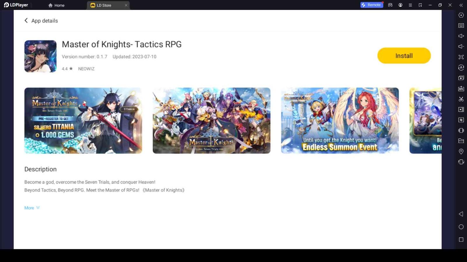 Playing Master of Knights on PC with LDPlayer 9