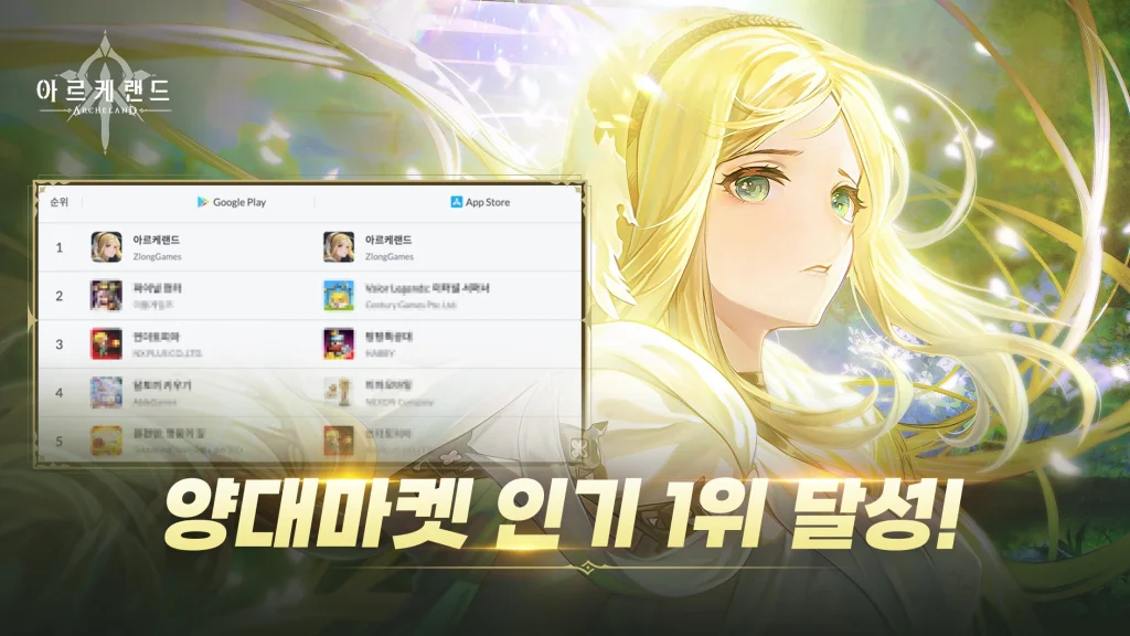 '아르케랜드', 출시 하루 만에 양대 마켓 인기 1위 등극