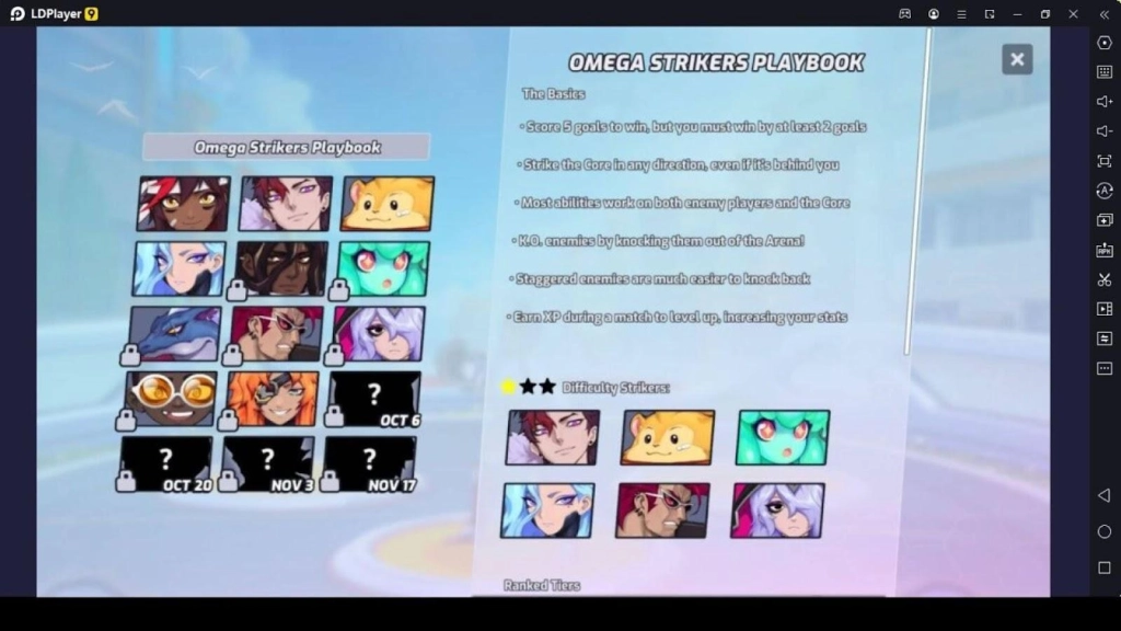 Selecting a Striker from Omega Strikers Characters 