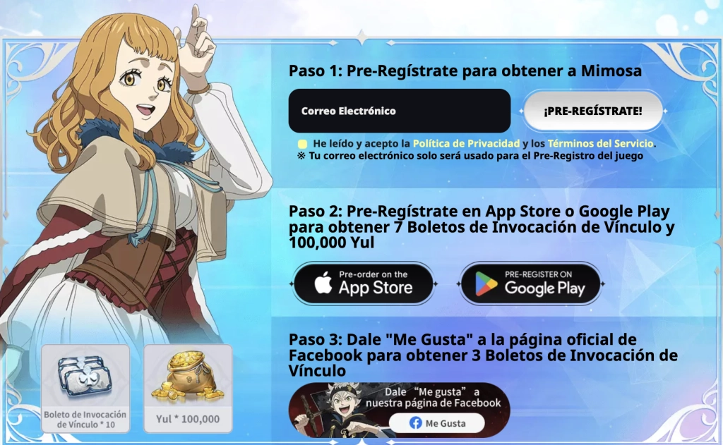 ¡Pre-Registro de Black Clover M e increibles recompensas!