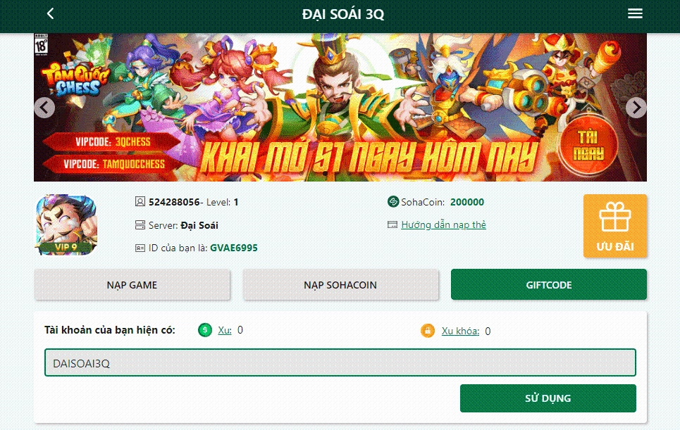 『GIFTCODE』ĐẠI SOÁI 3Q và chuỗi sự kiện GIFTCODE
