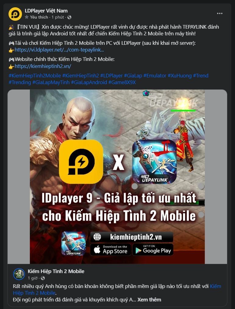 TEPAYLINK: LDPlayer là giả lập tốt nhất để chiến Kiếm Hiệp Tình 2 Mobile trên máy tính