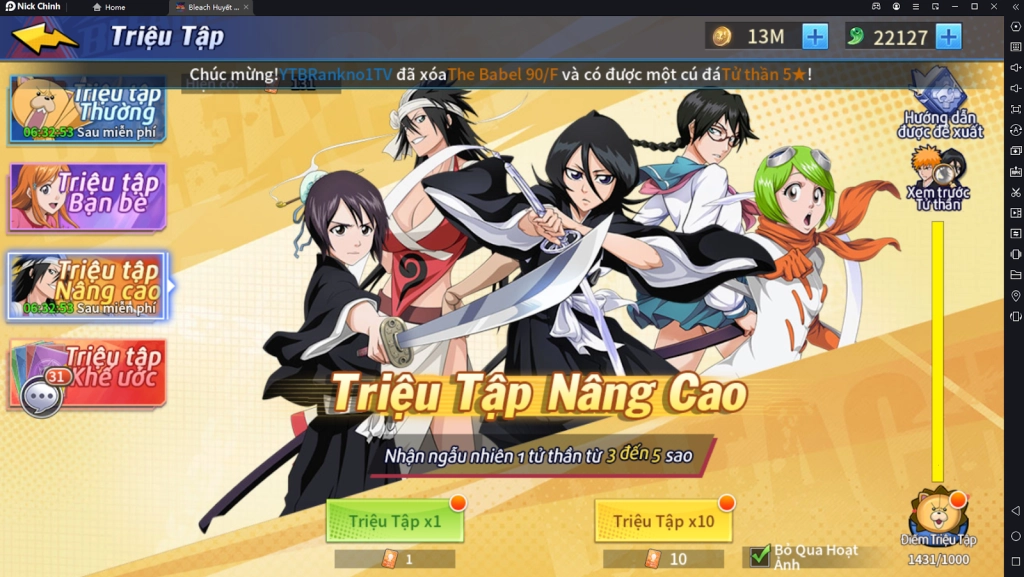 『HƯỚNG DẪN』Bleach Huyết Chiến: Hướng Dẫn Reroll Chiêu Mộ Nhiều Nhân Vật Mạnh Mong Muốn
