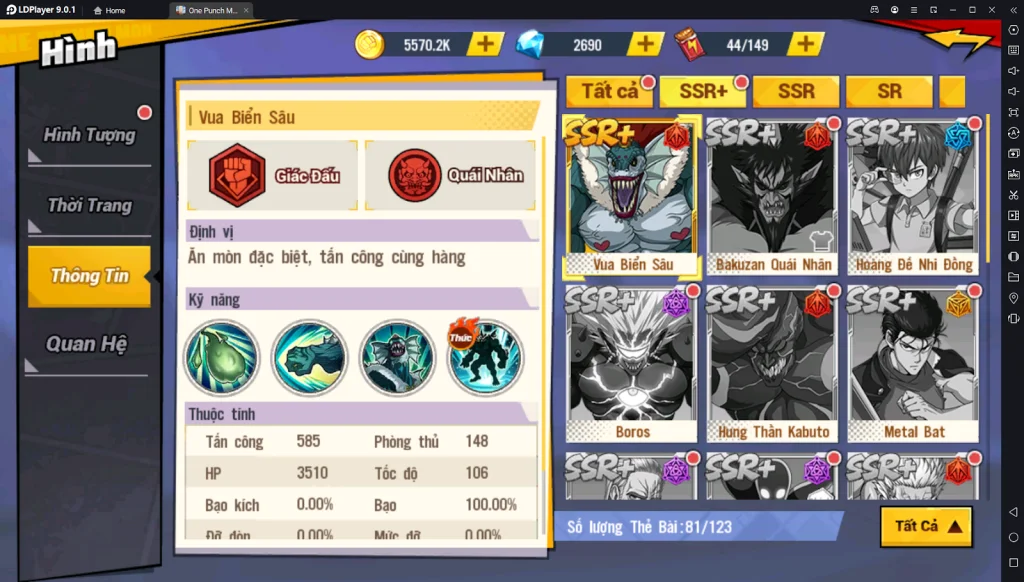 『HƯỚNG DẪN』One Punch Man The Strongest: Hướng Dẫn Build Và Sử Dụng Vua Biển Sâu SSR+