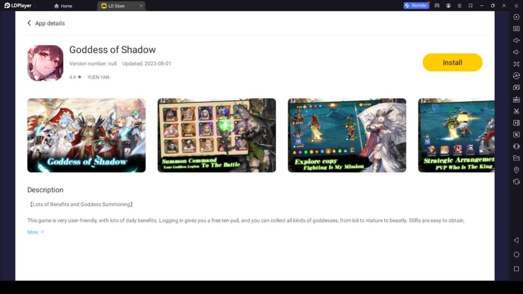 Playing Goddess of Shadow on LDPlayer 9