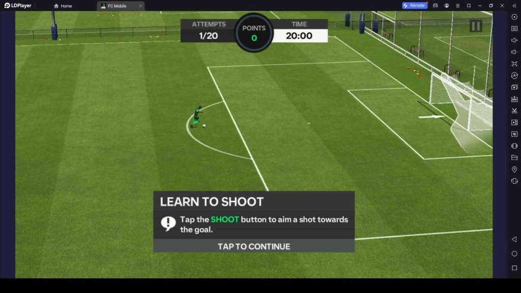 Starting the EA SPORTS FC MOBILE Gameplay – Learn to Shoot