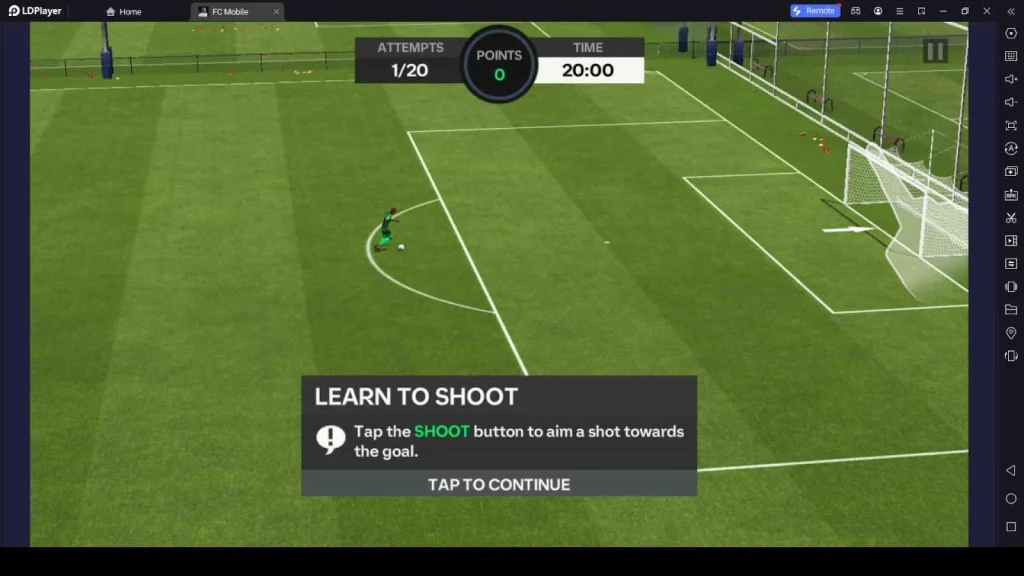 Starting the EA SPORTS FC MOBILE Gameplay – Learn to Shoot