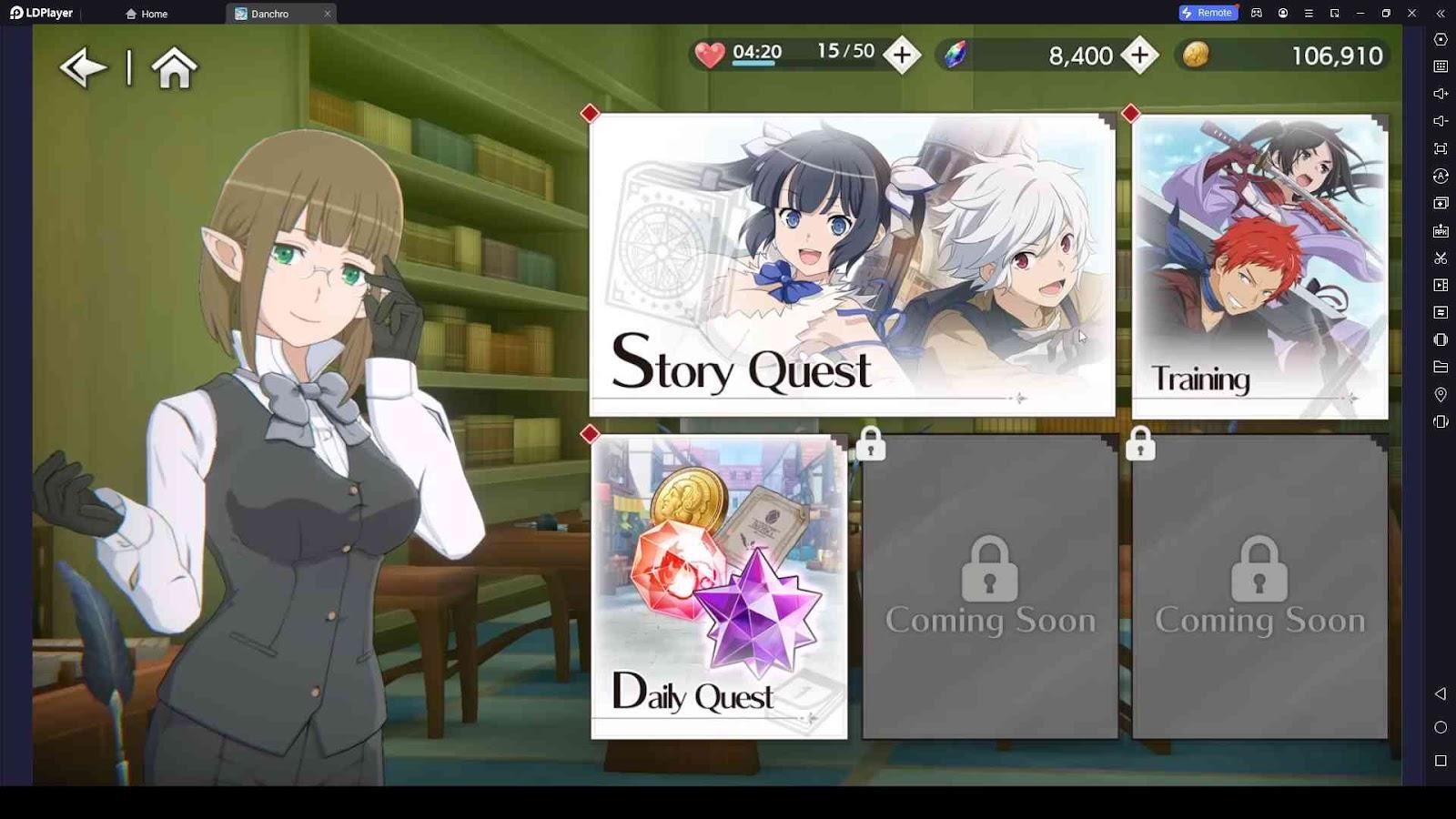 Story Quests, Daily Quests, and Training
