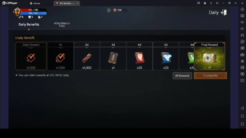 Log Into the Game Daily for Rewards