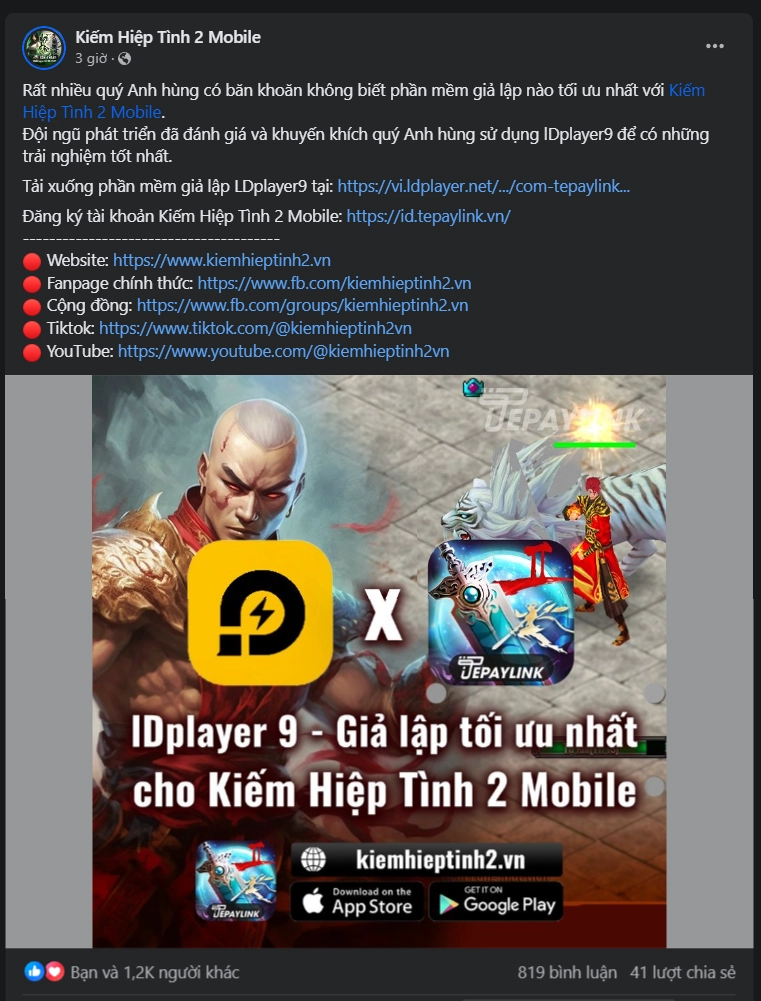 TEPAYLINK: LDPlayer là giả lập tốt nhất để chiến Kiếm Hiệp Tình 2 Mobile trên máy tính