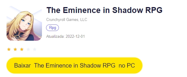 Viva o popular anime em: The Eminence In Shadows RPG que lança agora!