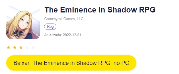 Viva o popular anime em: The Eminence In Shadows RPG que lança agora!