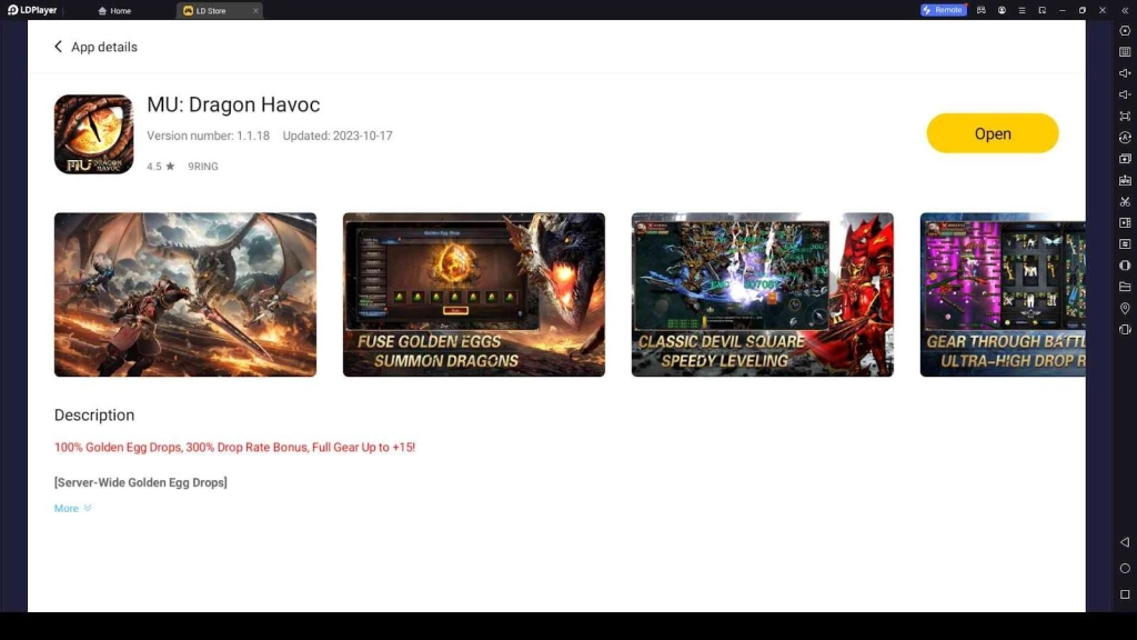 Playing MU: Dragon Havoc on PC with LDPlayer