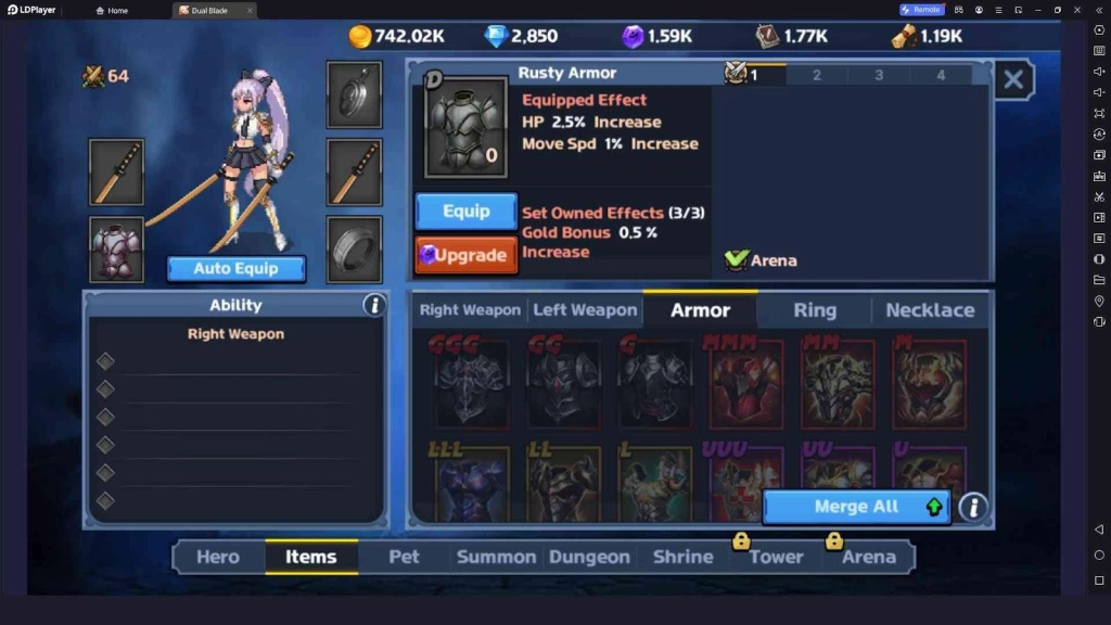 Equipment Enhancement in Dual Blader : Idle Action RPG