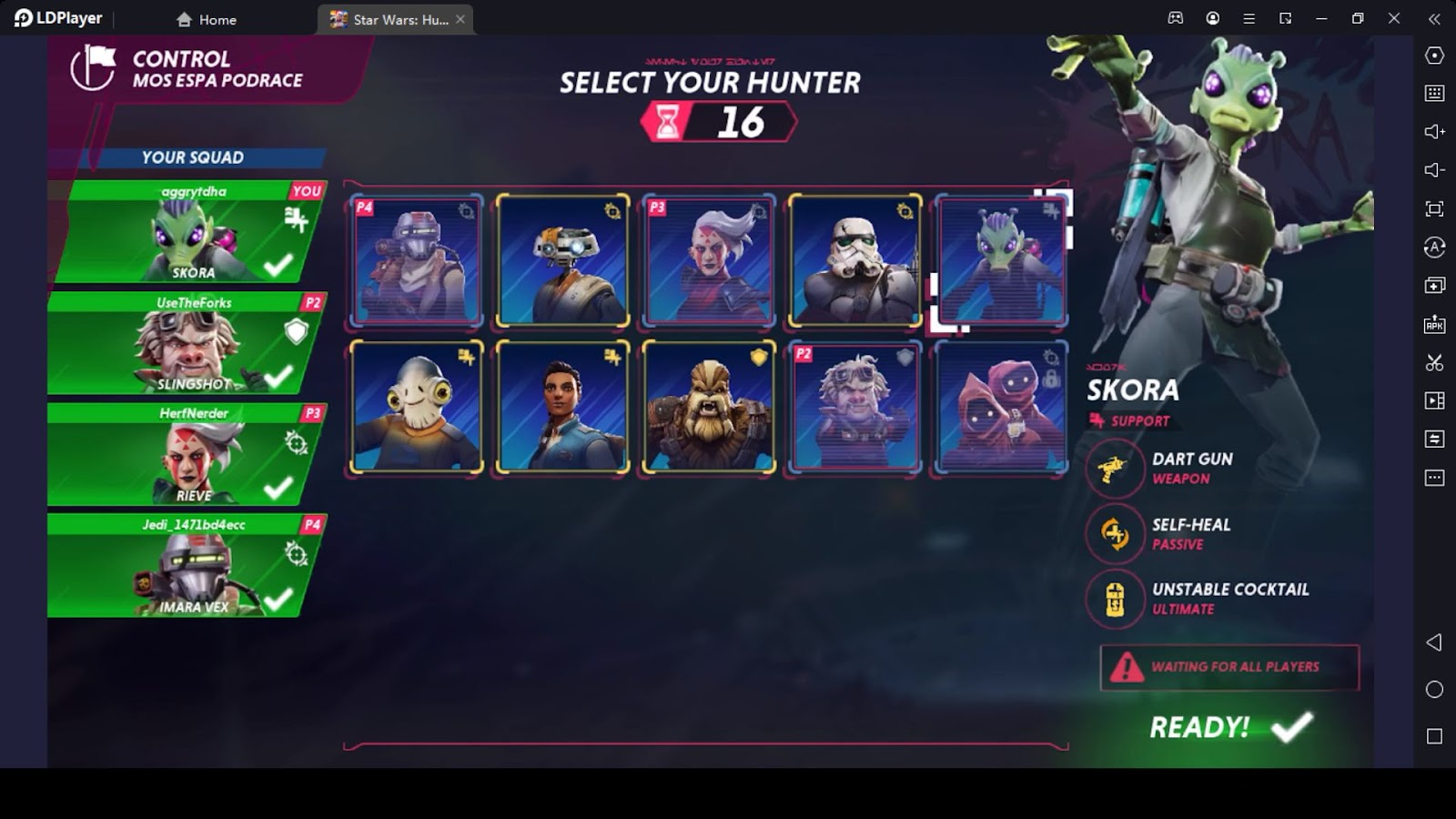 Selecting a Team for the Star Wars: Hunters Gameplay